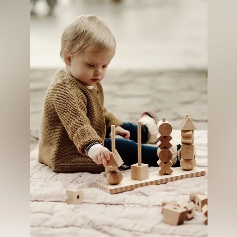 New🌟Anthropologie-Natural Colored XL Wood Stacking Toy